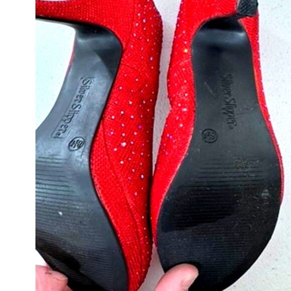 "Silver Slipper" Red Blingy High Heel Shoes, Dark Romance, Sexy, Christmas Vixon - Picture 6 of 6